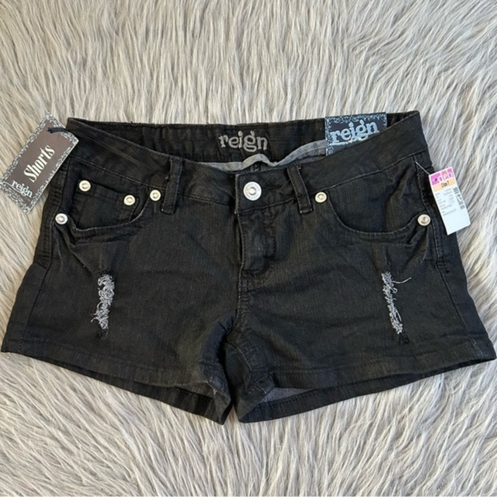 Reign Distressed Black Jean‎ Shorts Womens Juniors Size 7 Denim Ripped